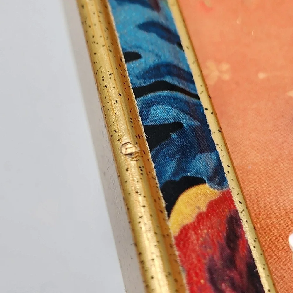 Vintage 1980s Colorful Floral Frame Gold Trim with Vintage Bunny Floral Ephemera